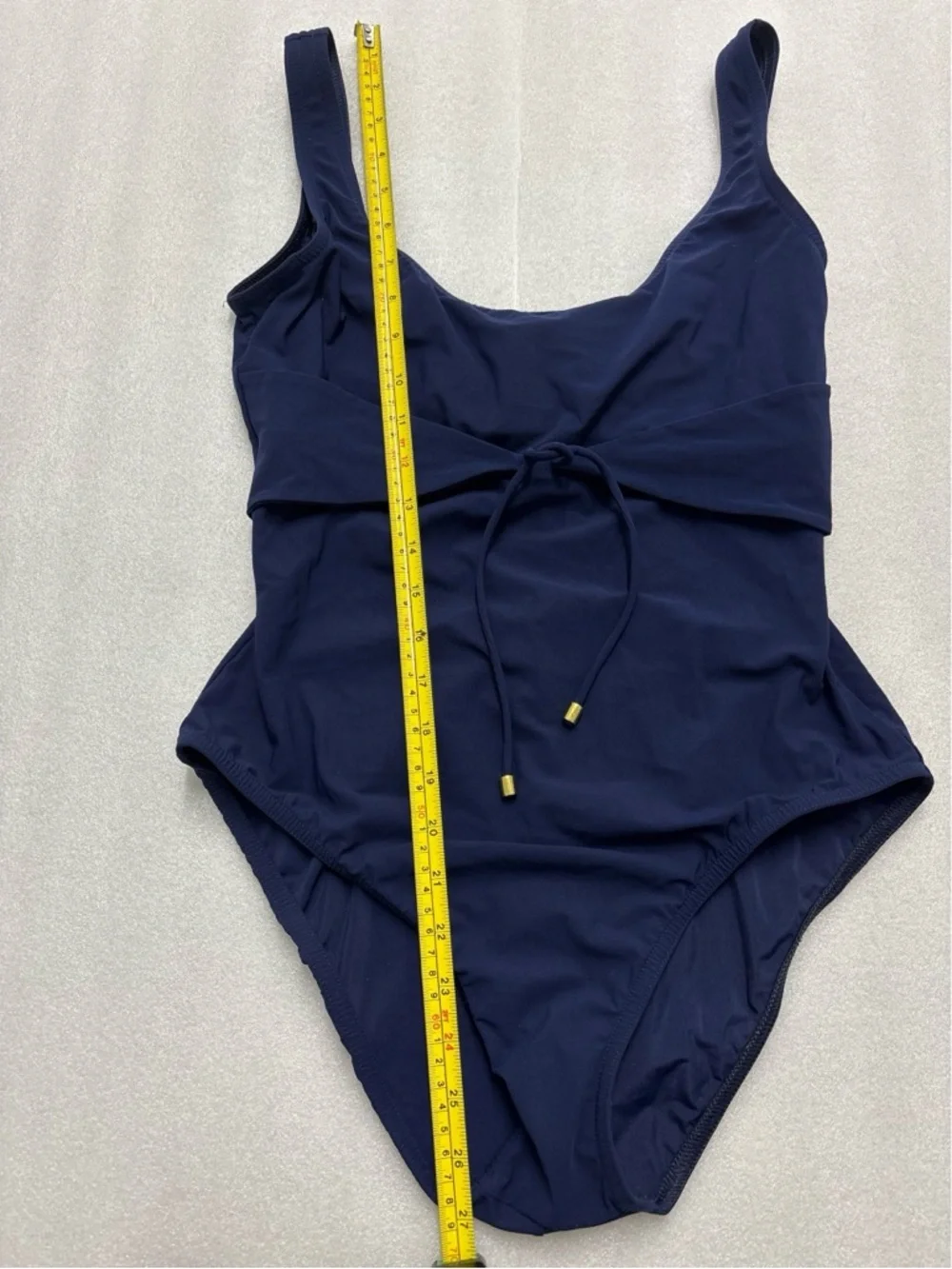 Karla Collette Classic Sleek Navy One-Piece Swimsuit ~ Waist Tie~ Size 14 - Picture 5 of 10